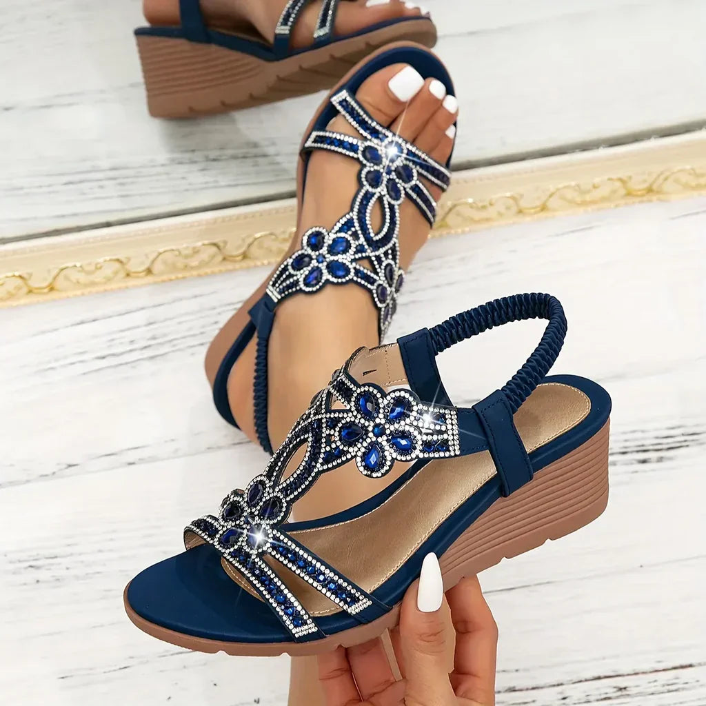 CRISTINA – Sandali Donna con Zeppa e Strass Floreali