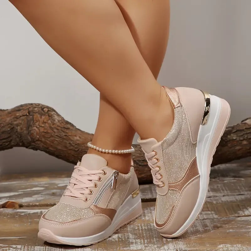 DELIA – Sneakers Donna con Zeppa Interna e Zip Laterale