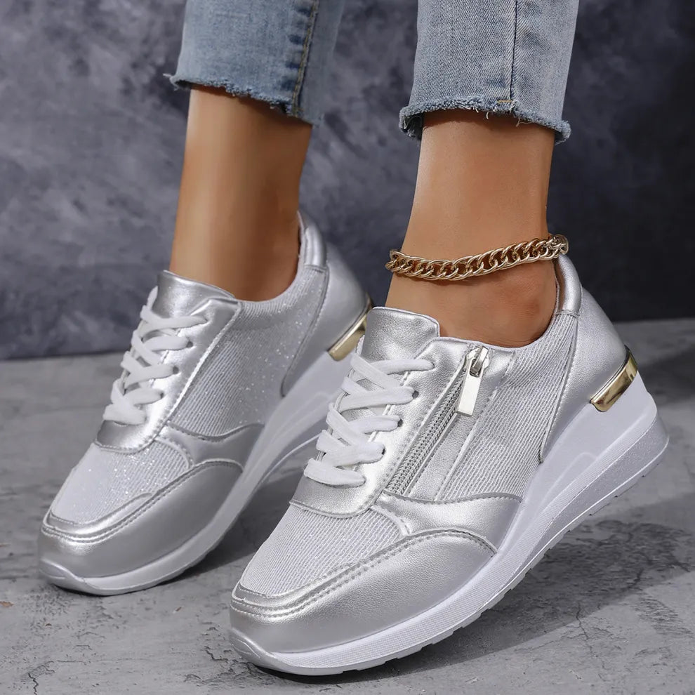 DELIA – Sneakers Donna con Zeppa Interna e Zip Laterale