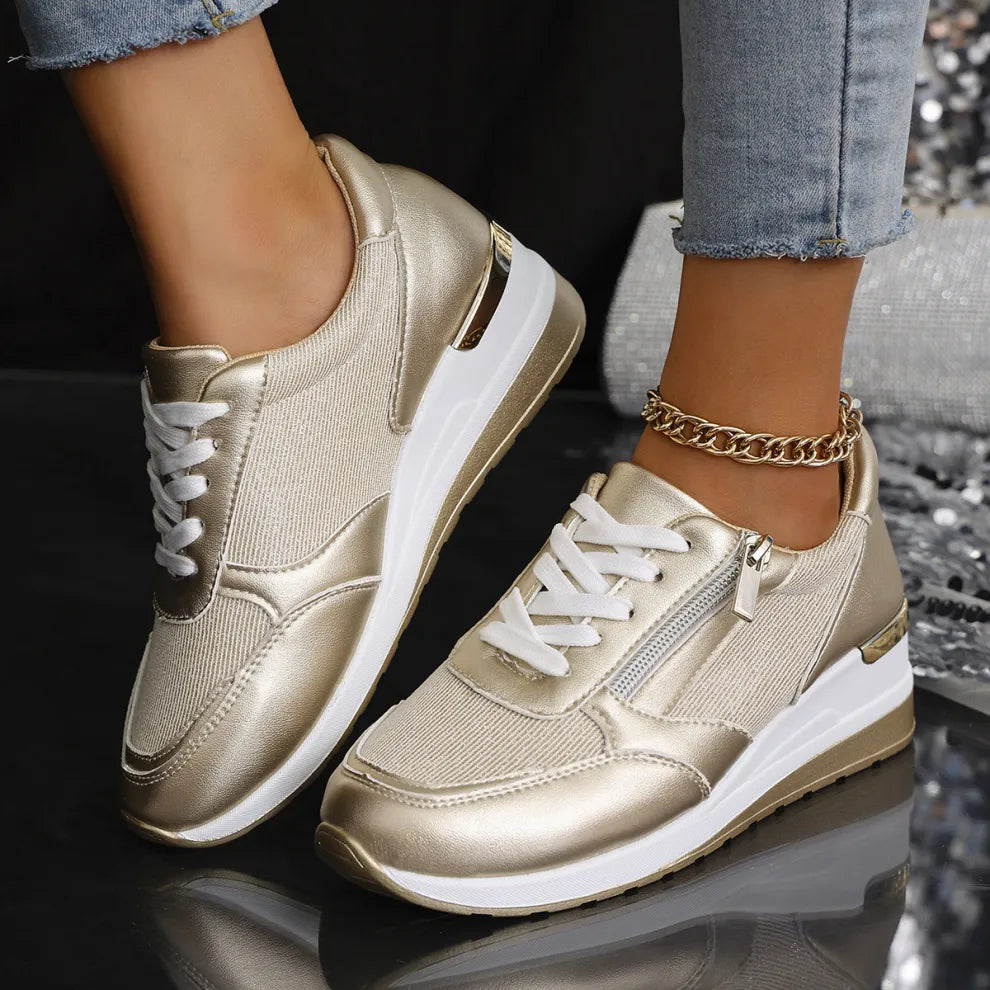 DELIA – Sneakers Donna con Zeppa Interna e Zip Laterale