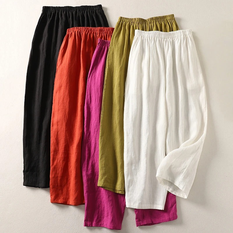 MARGHERITA – Pantaloni Donna a Gamba Larga con Elastico in Vita