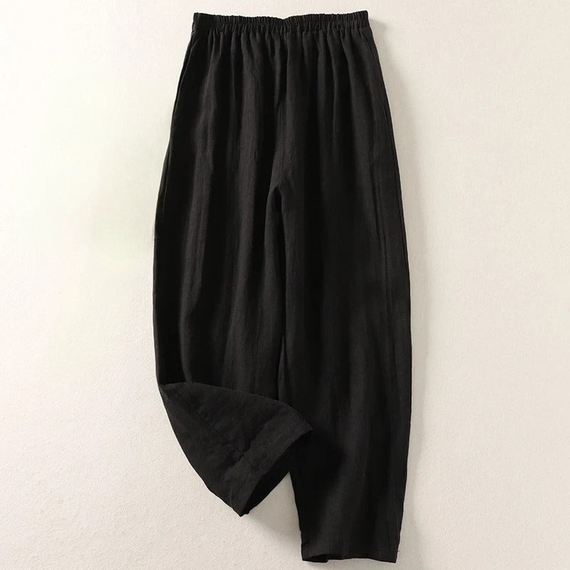 MARGHERITA – Pantaloni Donna a Gamba Larga con Elastico in Vita