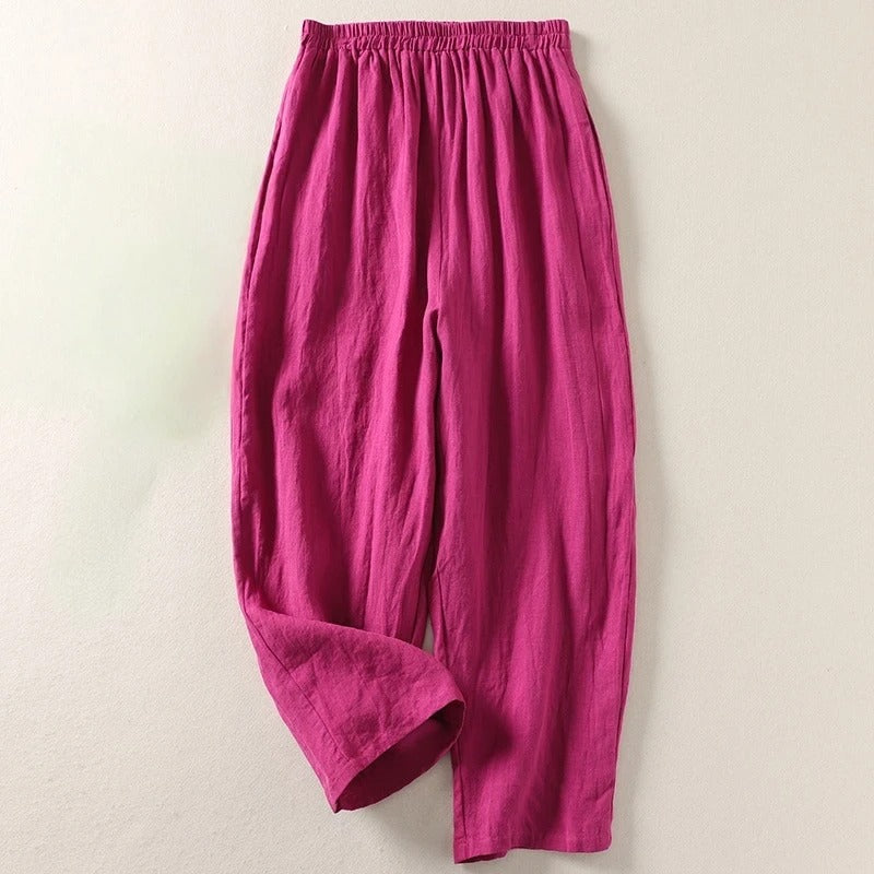 MARGHERITA – Pantaloni Donna a Gamba Larga con Elastico in Vita