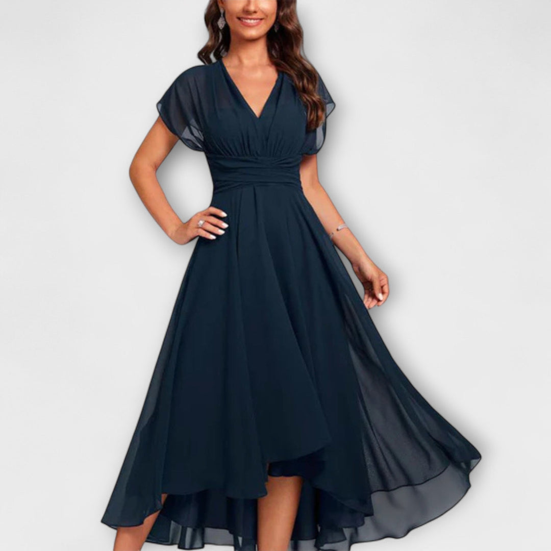 SERENA – Vestito Donna Midi in Chiffon con Gonna Asimmetrica