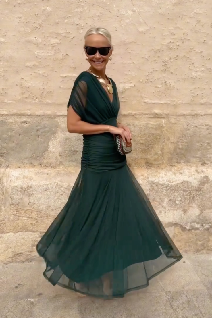 LUCIA - Elegante Abito Lungo Da Festa Con Scollo a V