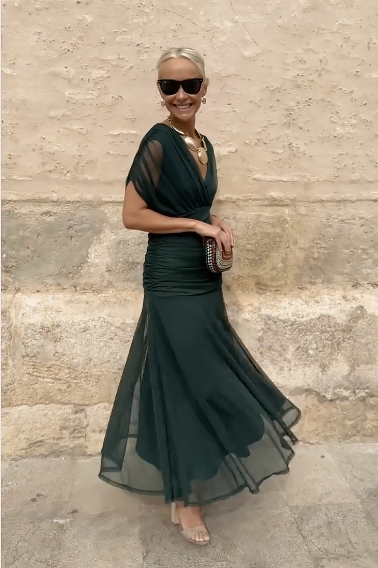 LUCIA - Elegante Abito Lungo Da Festa Con Scollo a V
