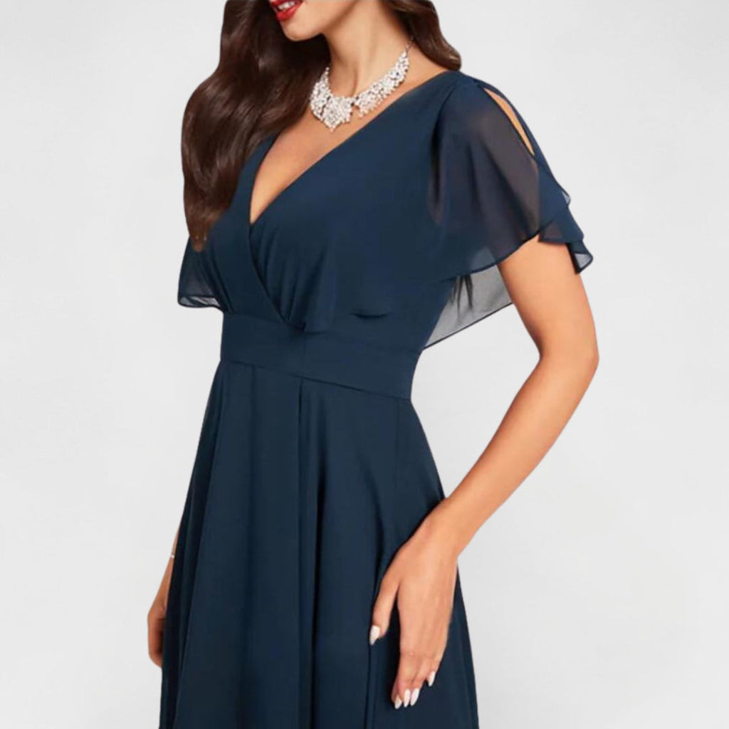 SERENA – Vestito Donna Midi in Chiffon con Gonna Asimmetrica
