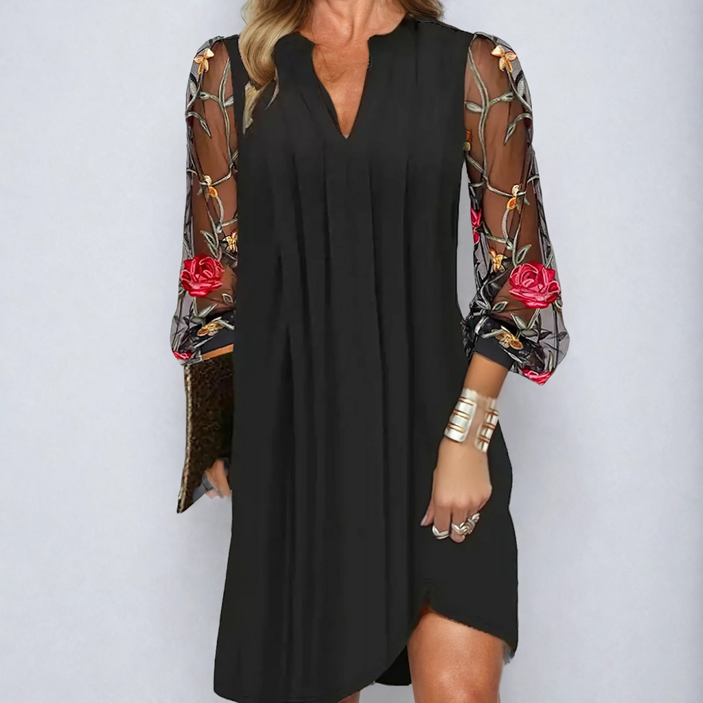 CAMILLA – Vestito Corto Donna con Maniche in Pizzo Ricamato