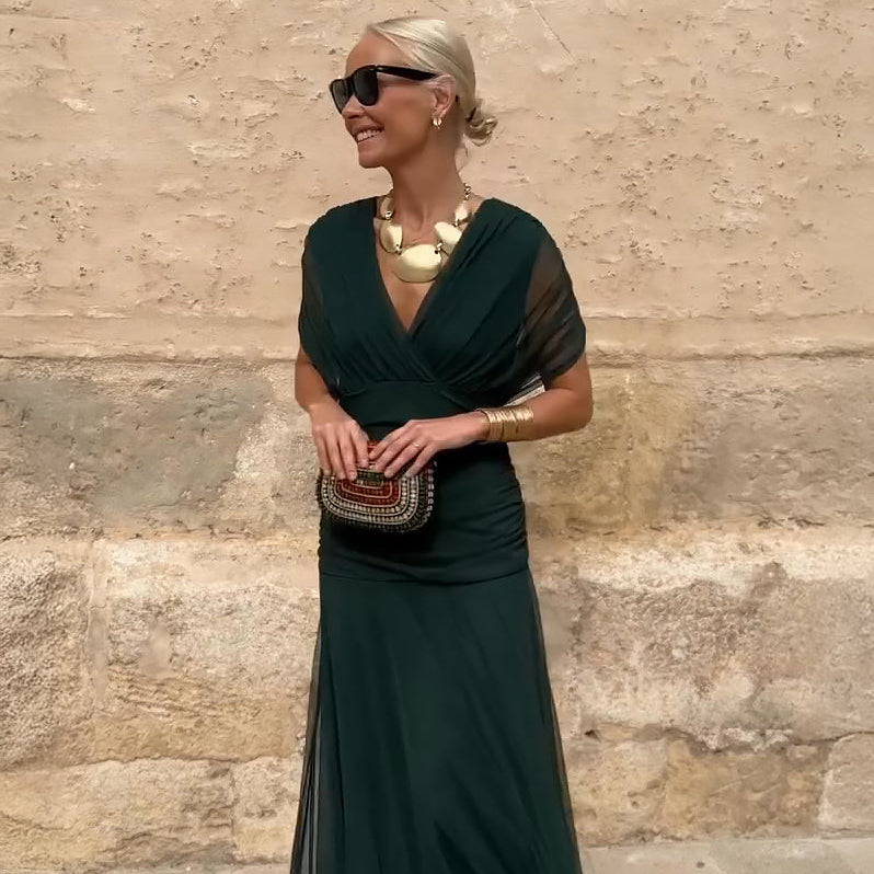 LUCIA - Elegante Abito Lungo Da Festa Con Scollo a V