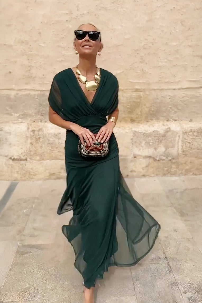 LUCIA - Elegante Abito Lungo Da Festa Con Scollo a V