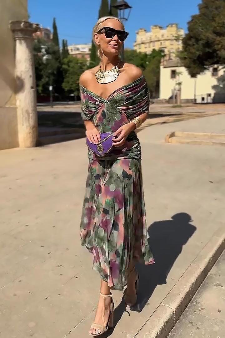 LUCIA - Elegante Abito Lungo Da Festa Con Scollo a V