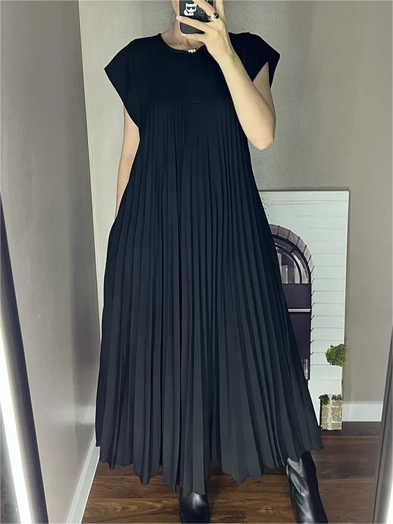 VICENZA – Vestito Midi Donna Plissé Beige Senza Maniche