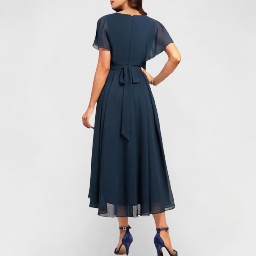 SERENA – Vestito Donna Midi in Chiffon con Gonna Asimmetrica