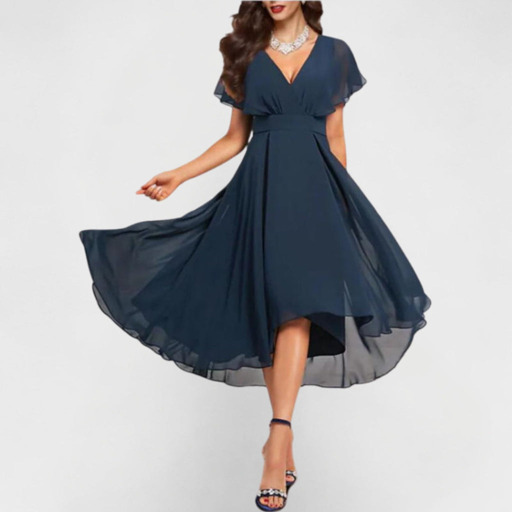 SERENA – Vestito Donna Midi in Chiffon con Gonna Asimmetrica