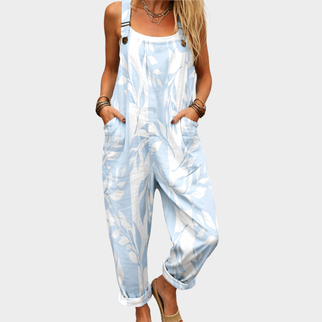 Comoda salopette stampata - Blu / Bianco