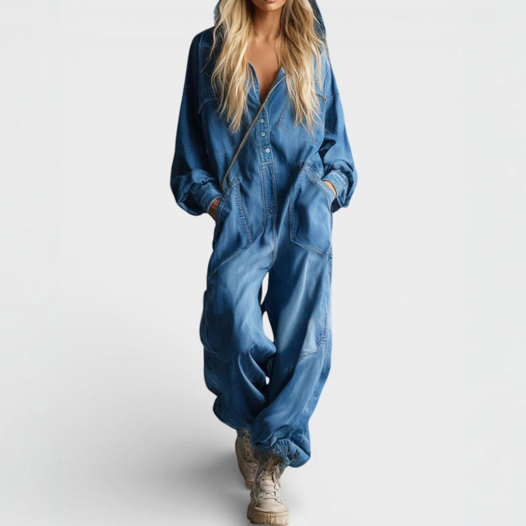 GINEVRA – Tuta Intera Donna in Denim con Cappuccio