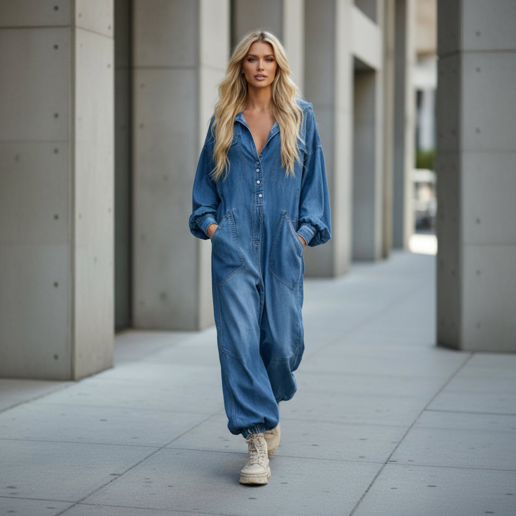 GINEVRA – Tuta Intera Donna in Denim con Cappuccio