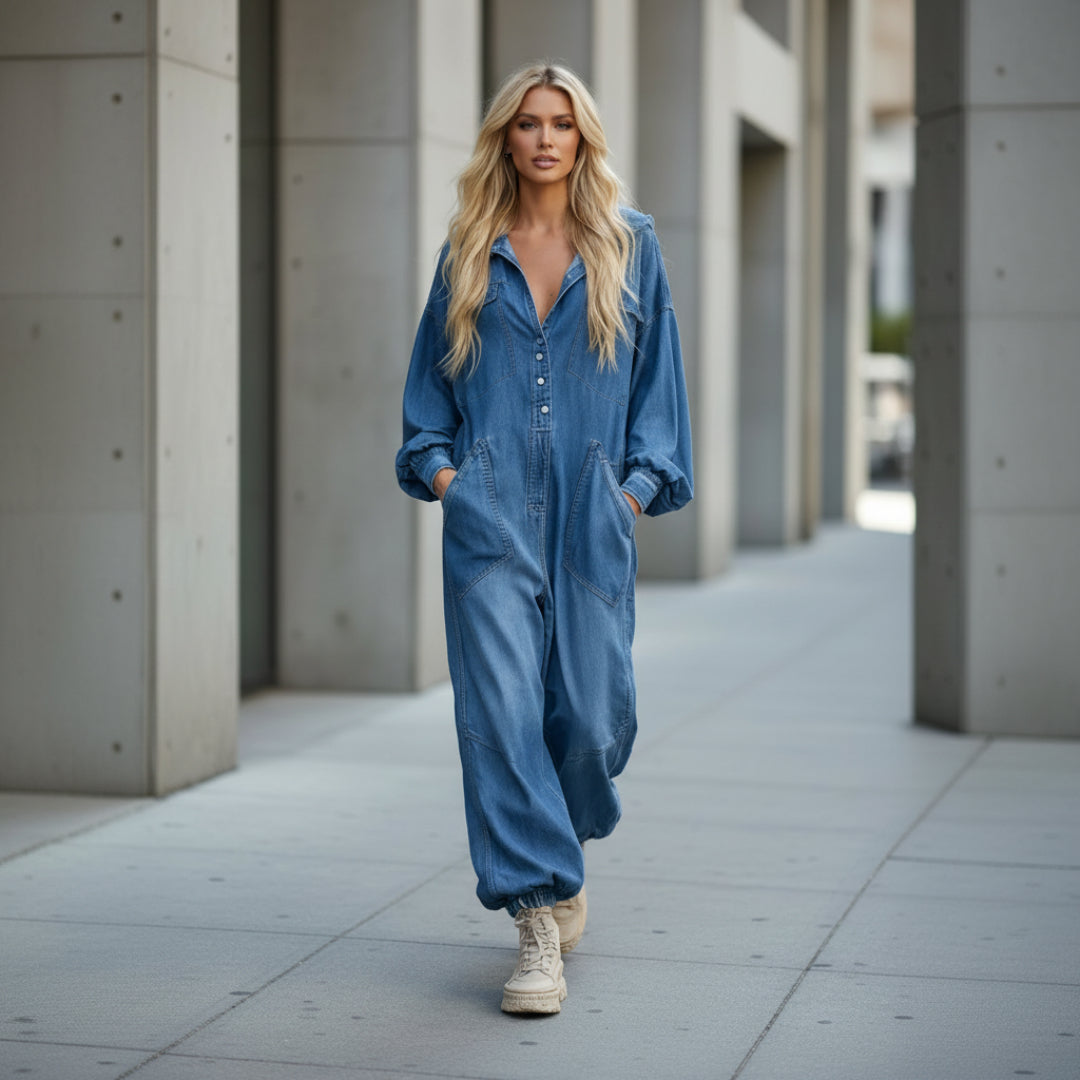 GINEVRA – Tuta Intera Donna in Denim con Cappuccio