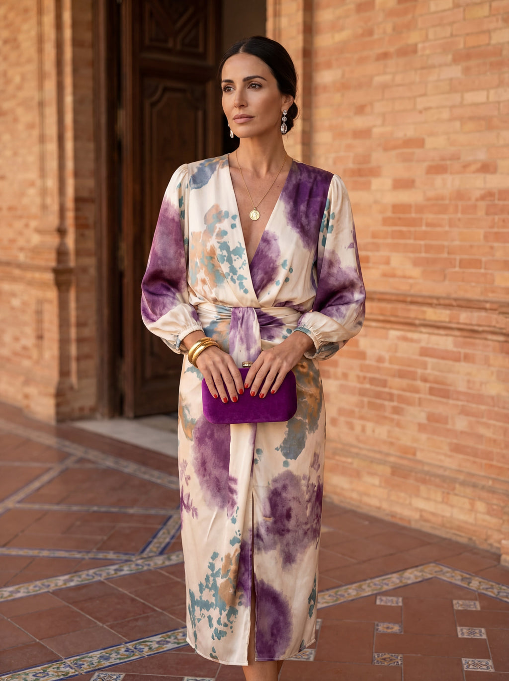 Abito Donna Elegante Valeria per Cerimonia con Stampa Acquerello 0