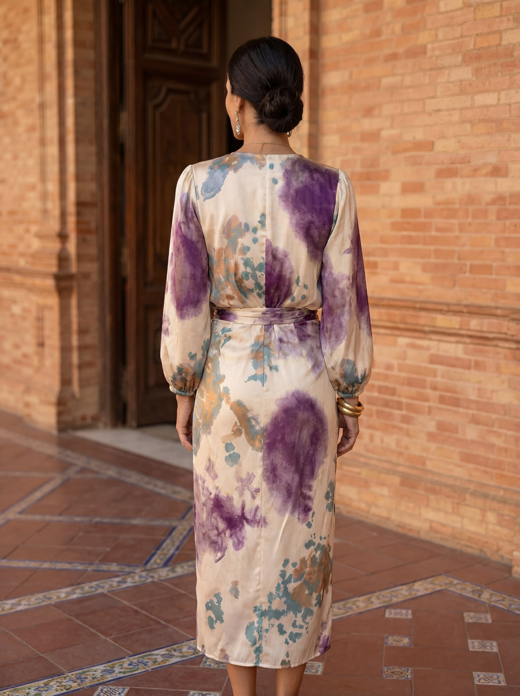 Abito Donna Elegante Valeria per Cerimonia con Stampa Acquerello 1
