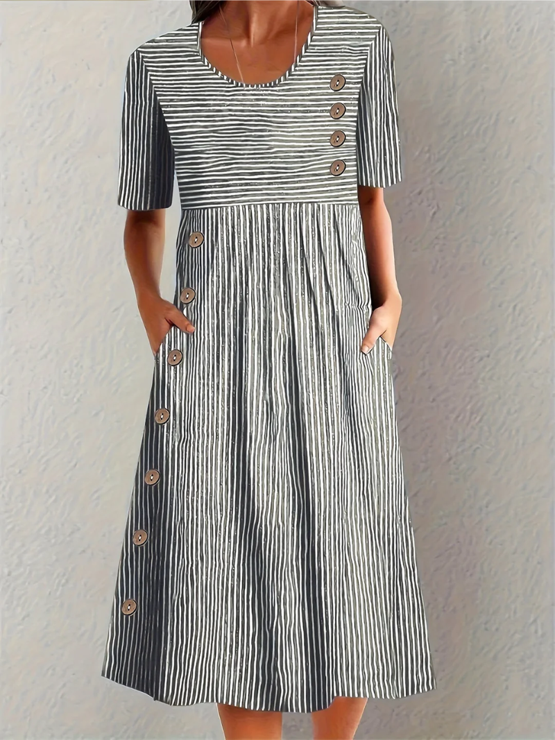 Abito Midi Donna Elegante a Righe: Comfort e Stile per Ogni Occasione 1