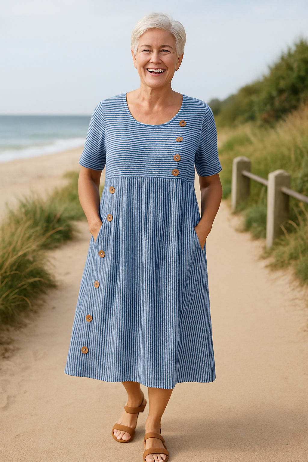 Abito Midi Elegante a Righe: Comfort e Stile per Ogni Giorno 0