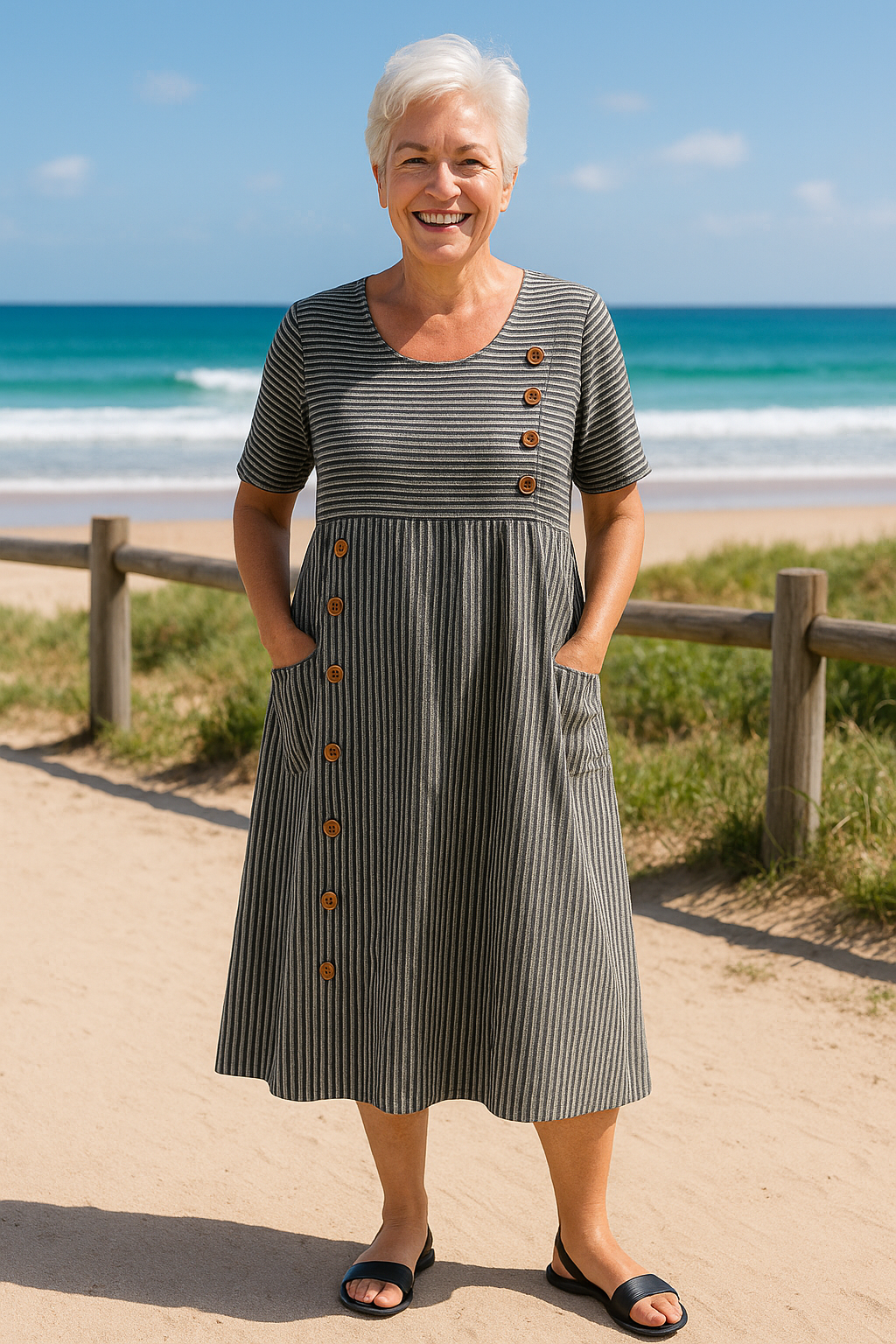 Abito Midi Elegante a Righe: Comfort e Stile per Ogni Giorno 1