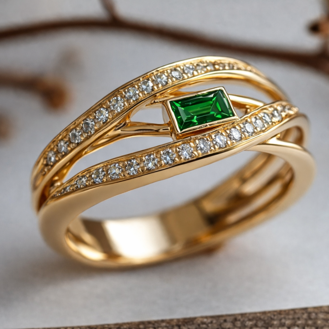 Anello con Smeraldo e Doratura: Eleganza Artigianale per Ogni Occasione 0