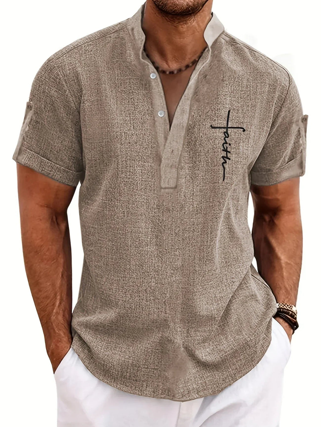 Camicia Elegante Donna con Colletto Rialzato e Ricamo Faith 0