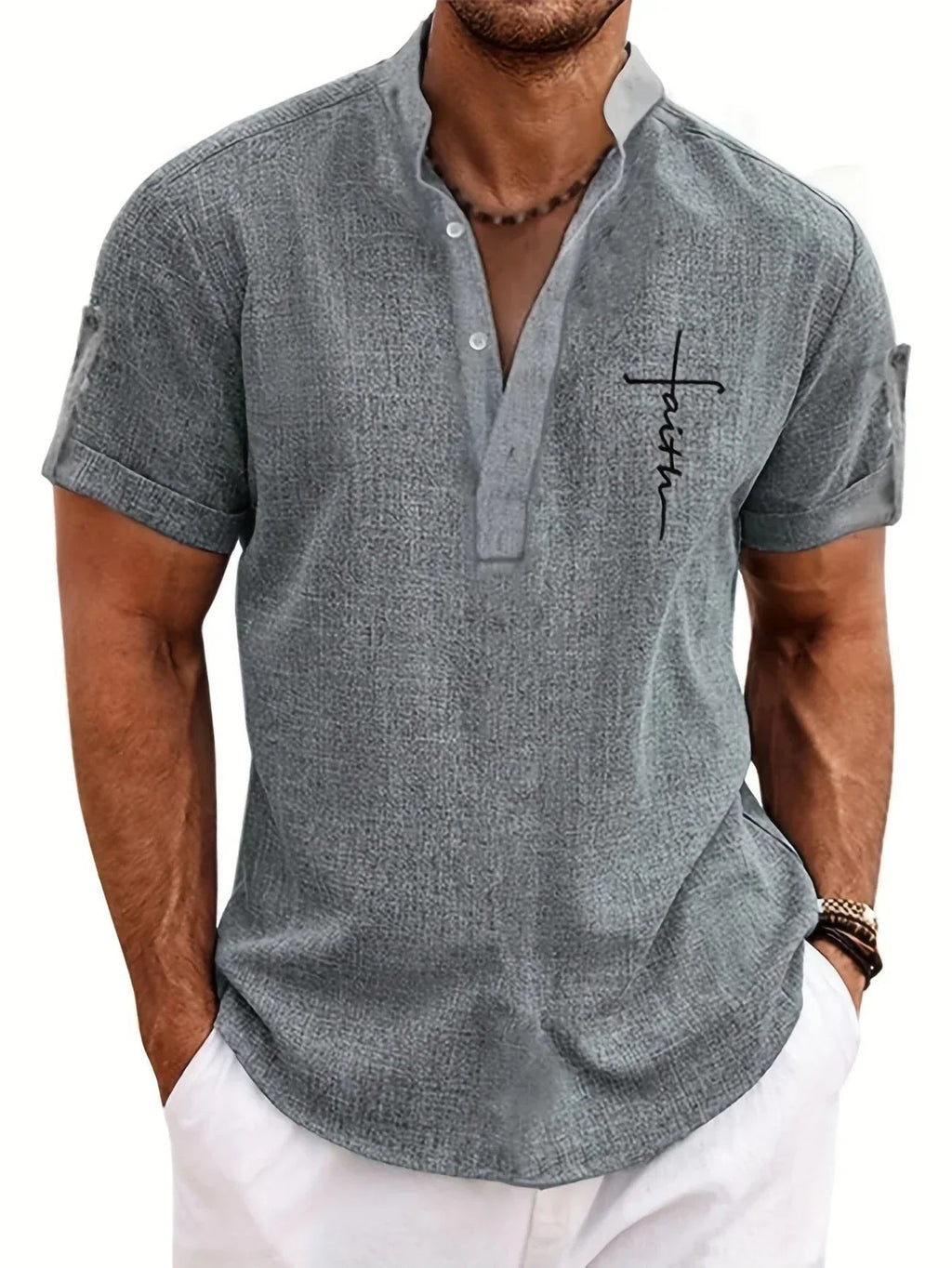 Camicia Elegante Donna con Colletto Rialzato e Ricamo Faith 1