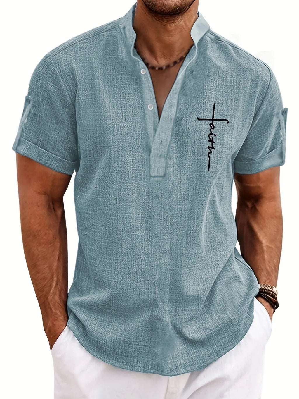 Camicia Elegante Donna con Colletto Rialzato e Ricamo Faith 5