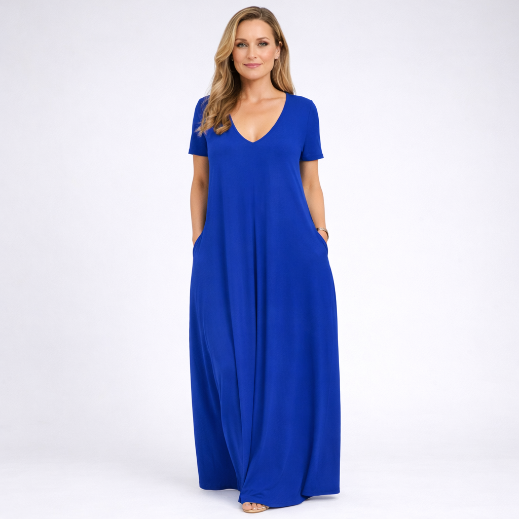 NAPOLI – Vestito Lungo Donna con Scollo a V e Tasche