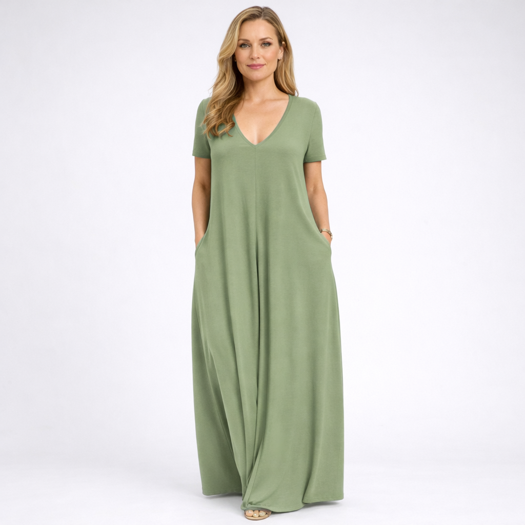 NAPOLI – Vestito Lungo Donna con Scollo a V e Tasche