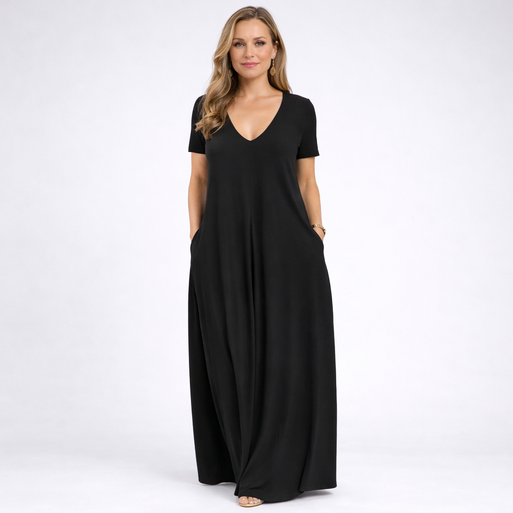 NAPOLI – Vestito Lungo Donna con Scollo a V e Tasche