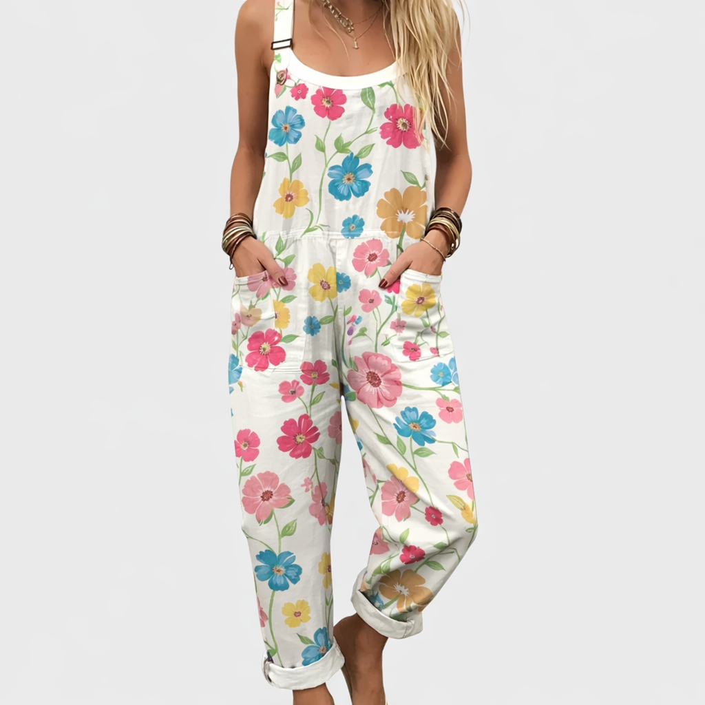 Comoda salopette stampata - Colore Bianco Con Fantasia Floreale