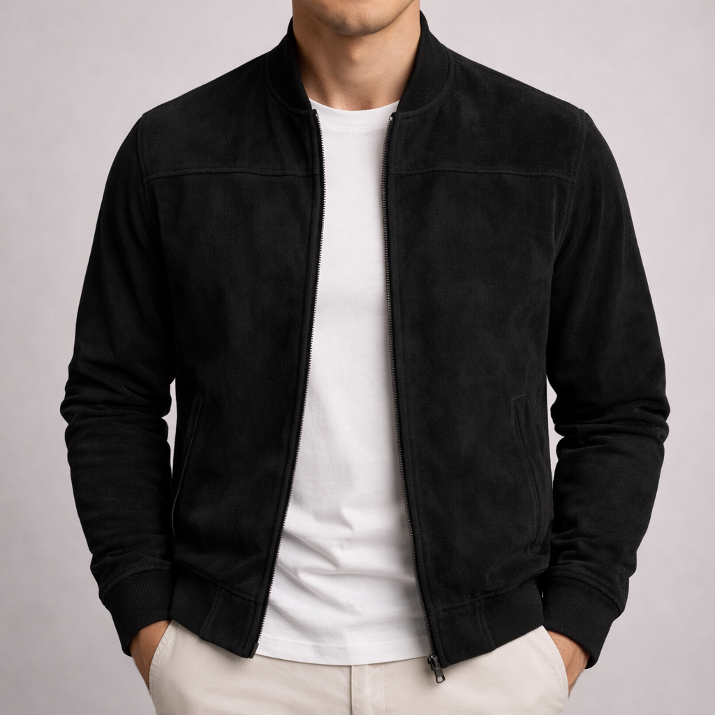 Gabriele – Bomber Uomo in Ecocamoscio con Zip