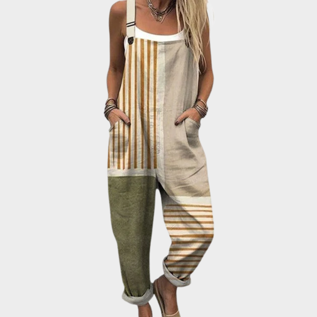 Comoda salopette stampata - Beige / Verde