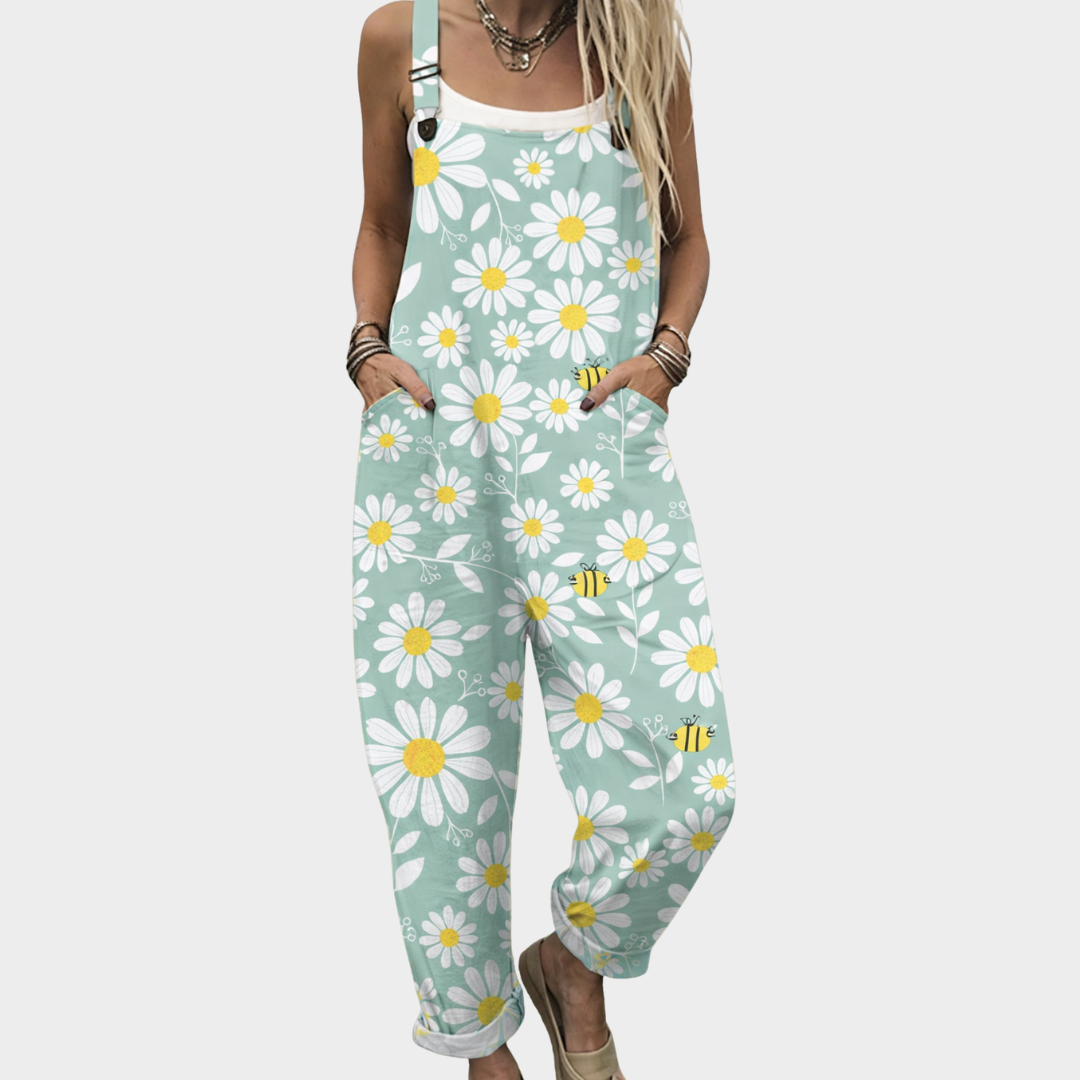 Comoda salopette stampata - Colore Azzurro Con Fantasia Floreale