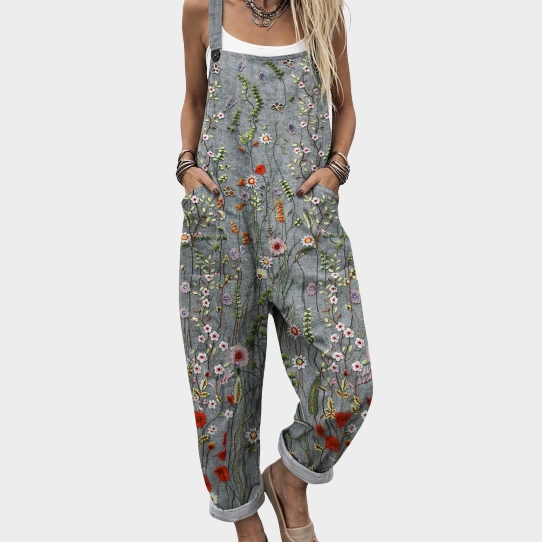 Comoda salopette stampata - Grigio / Fiori