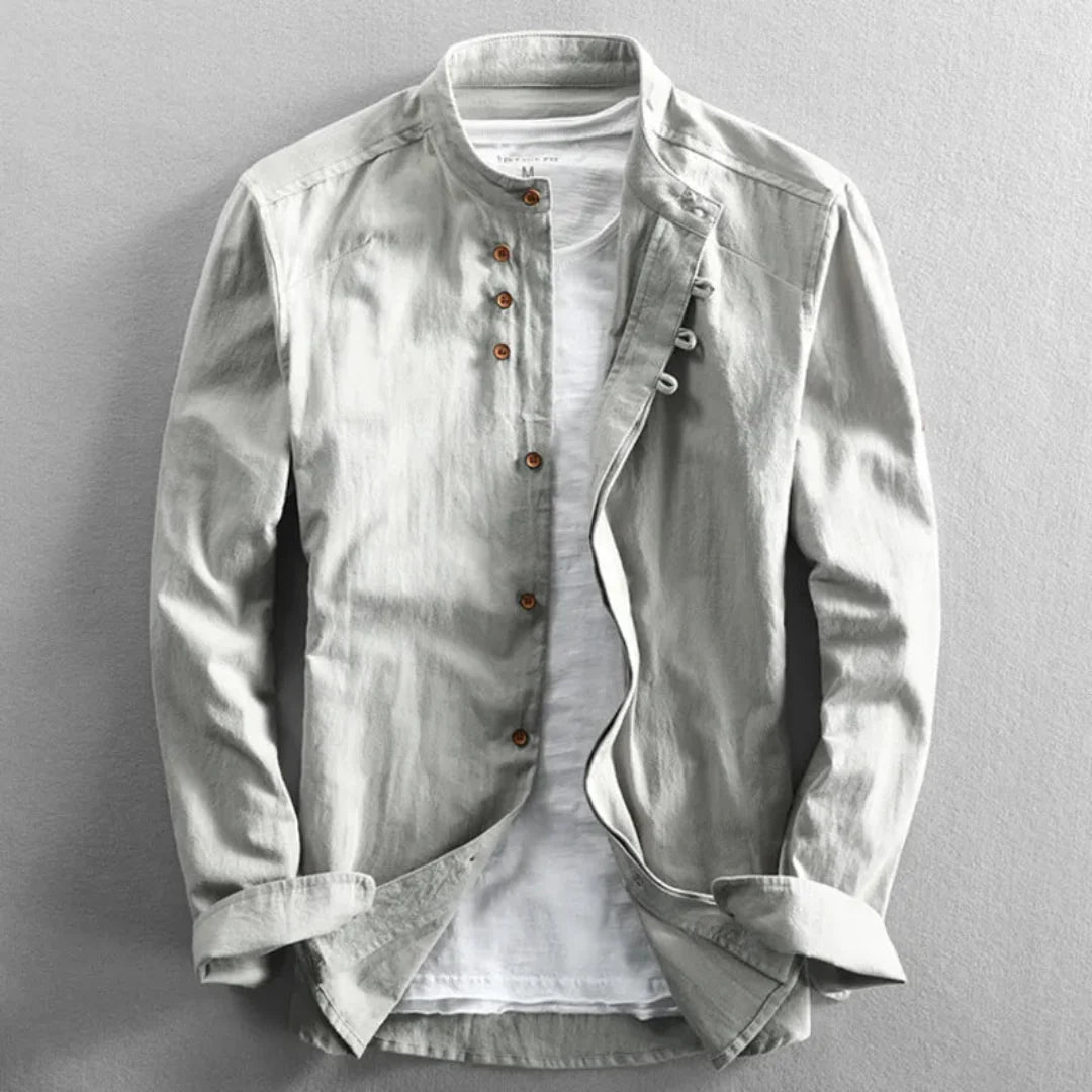Cesare – Camicia Uomo in Lino con Collo Coreano