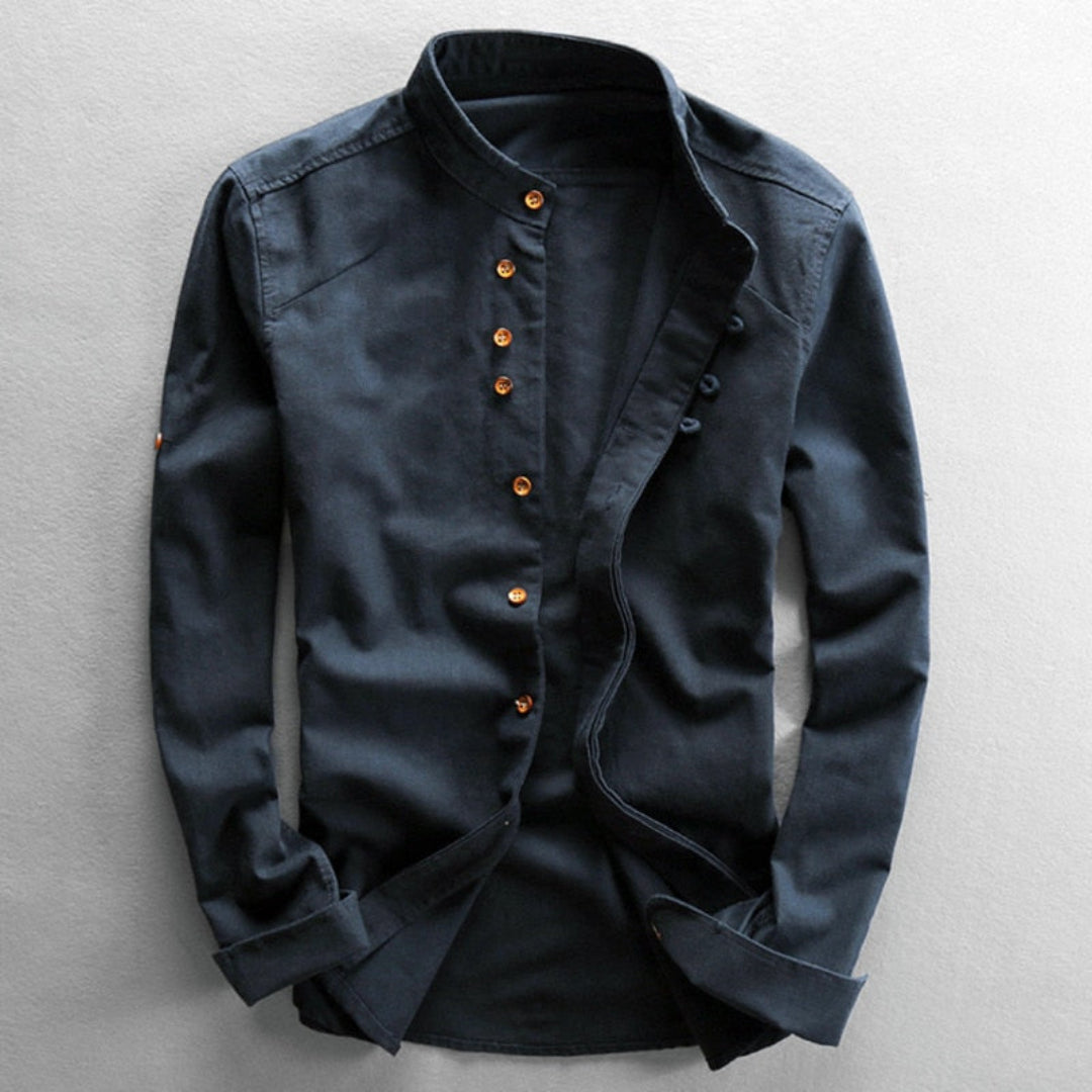 Cesare – Camicia Uomo in Lino con Collo Coreano