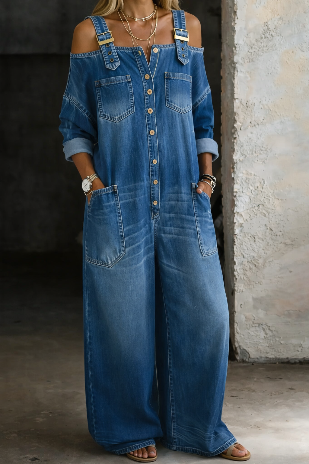 Tuta Donna in Denim con Spalle Scoperte - Stile Versatile e Comfort 0