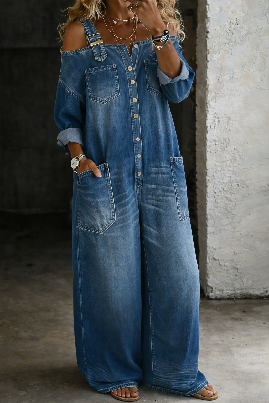 Tuta Donna in Denim con Spalle Scoperte - Stile Versatile e Comfort 3