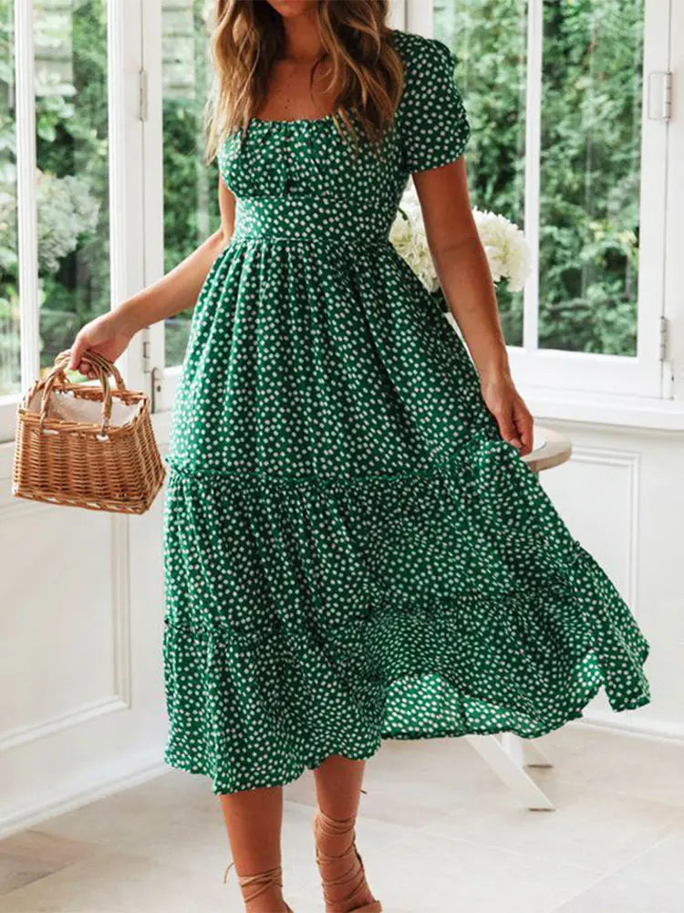 Vestito Lungo Estivo Donna Vintage con Maniche a Sbuffo 0