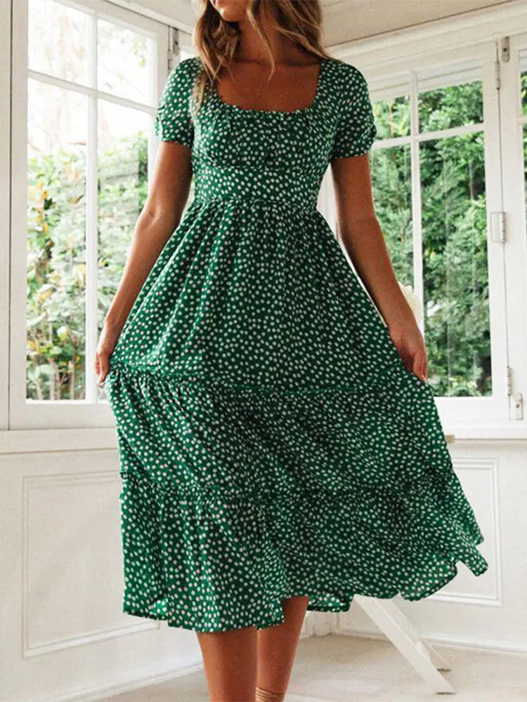 Vestito Lungo Estivo Donna Vintage con Maniche a Sbuffo 6