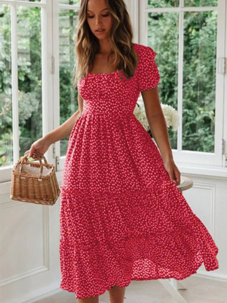Vestito Lungo Estivo Donna Vintage con Maniche a Sbuffo 8
