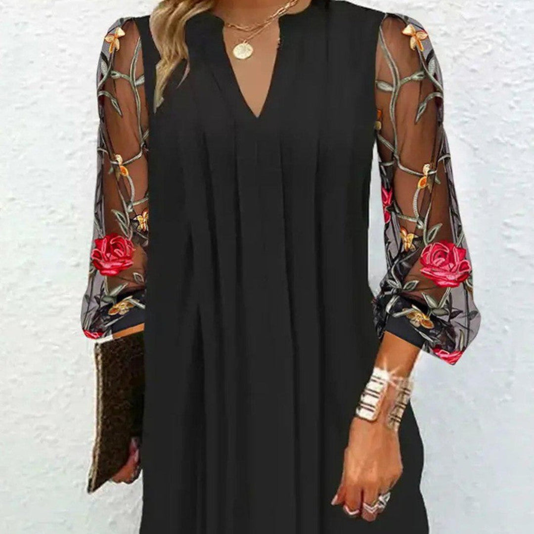 CAMILLA – Vestito Corto Donna con Maniche in Pizzo Ricamato