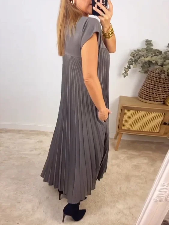 VICENZA – Vestito Midi Donna Plissé Beige Senza Maniche
