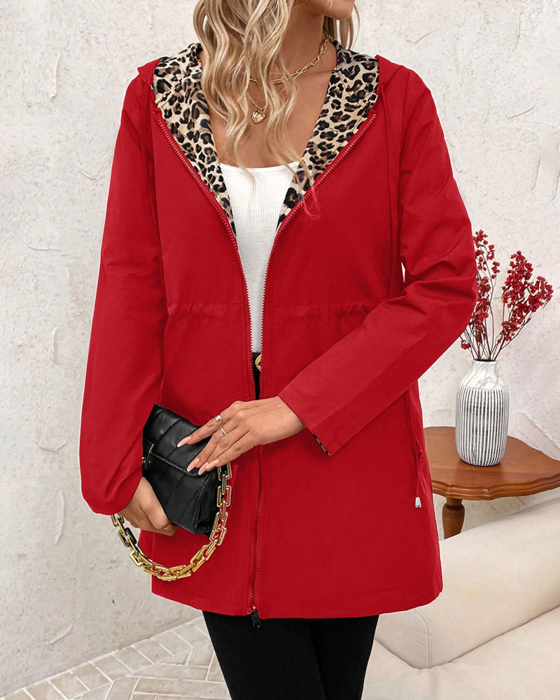 MARTINE - Cappotto Reversibile Con Cappuccio e Stampa Leopardata
