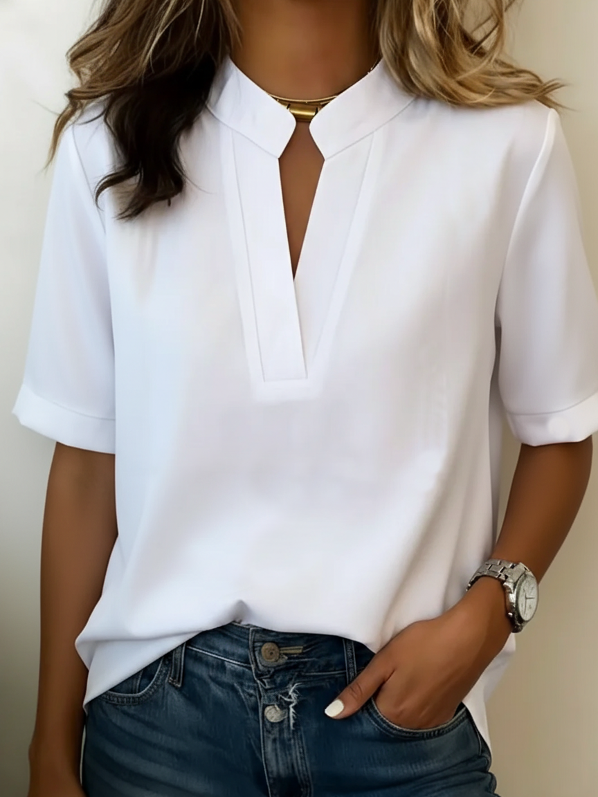 LEA | Camicia Chic con Scollo a V e Dettaglio Dorato